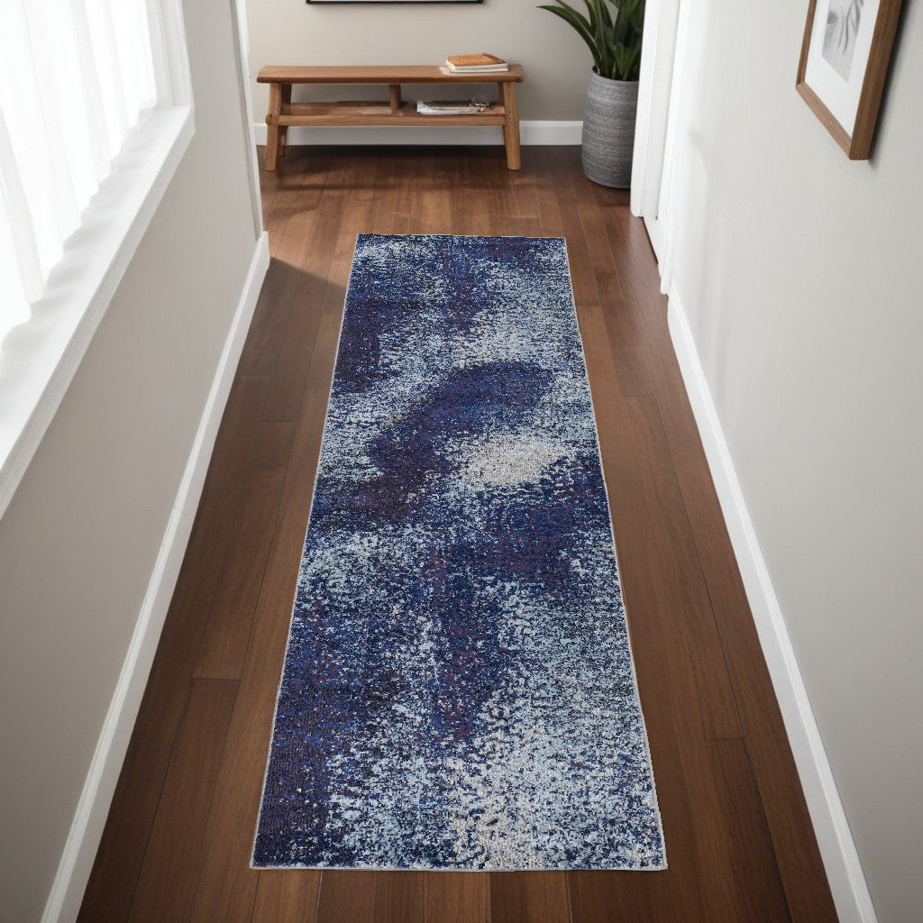 7' X 10' Blue and Purple Abstract Power Loom Non Skid Area Rug