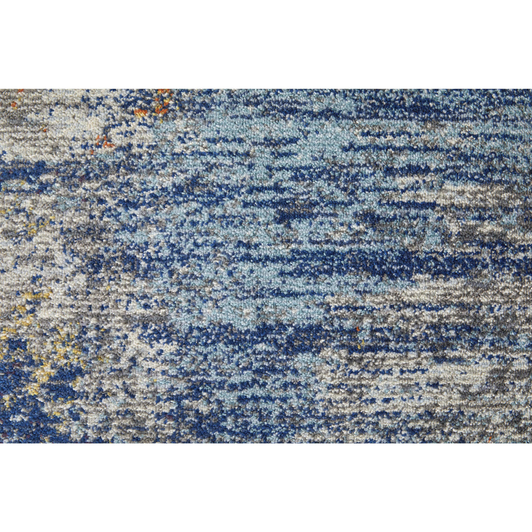 7' X 10' Ivory And Blue Abstract Power Loom Distressed Stain Resistant Area Rug