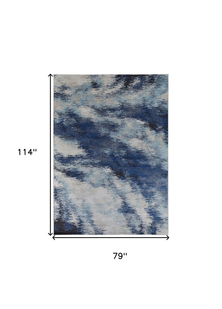 3' X 5' Blue And Ivory Abstract Power Loom Stain Resistant Area Rug