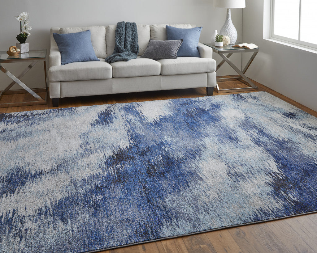 3' X 5' Blue And Ivory Abstract Power Loom Stain Resistant Area Rug