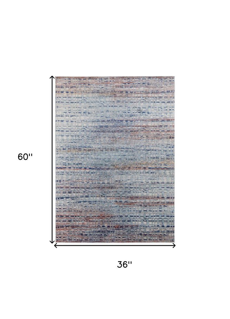 3' X 5' Blue Ivory And Orange Abstract Power Loom Stain Resistant Area Rug