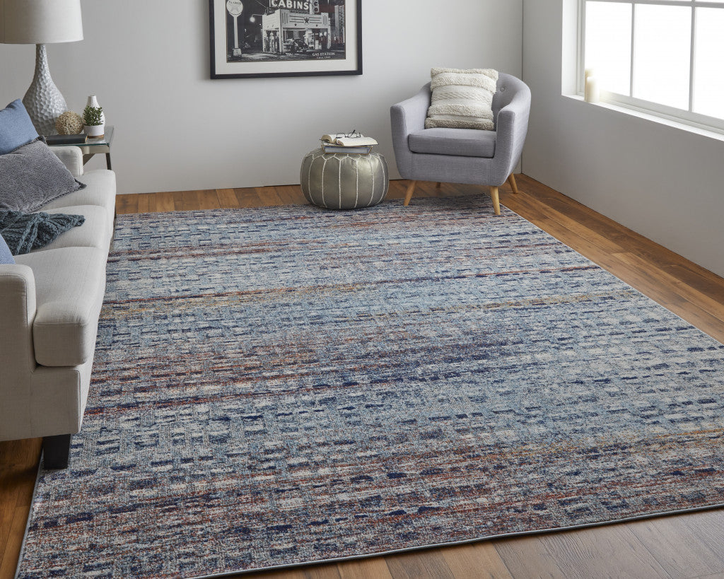 3' X 5' Blue Ivory And Orange Abstract Power Loom Stain Resistant Area Rug