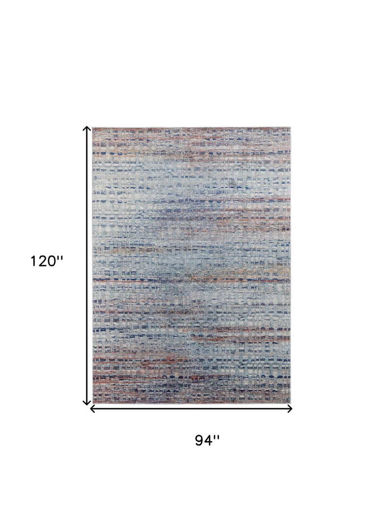 3' X 5' Blue Ivory And Orange Abstract Power Loom Stain Resistant Area Rug