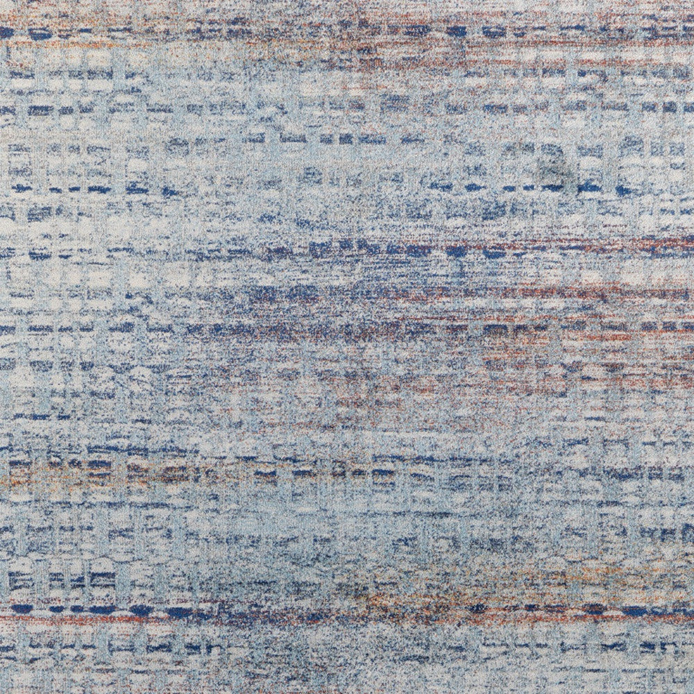 3' X 5' Blue Ivory And Orange Abstract Power Loom Stain Resistant Area Rug