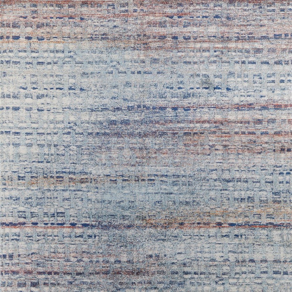 3' X 5' Blue Ivory And Orange Abstract Power Loom Stain Resistant Area Rug