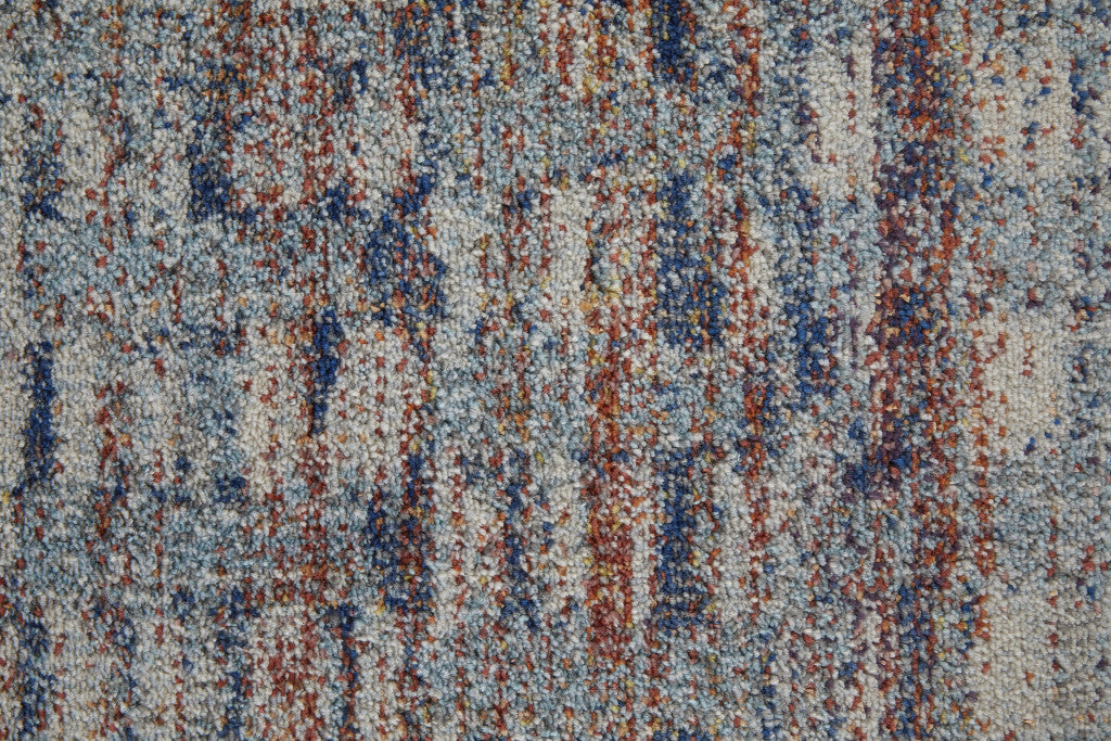 3' X 5' Blue Ivory And Orange Abstract Power Loom Stain Resistant Area Rug