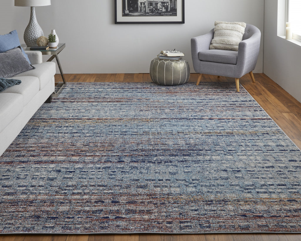 3' X 5' Blue Ivory And Orange Abstract Power Loom Stain Resistant Area Rug