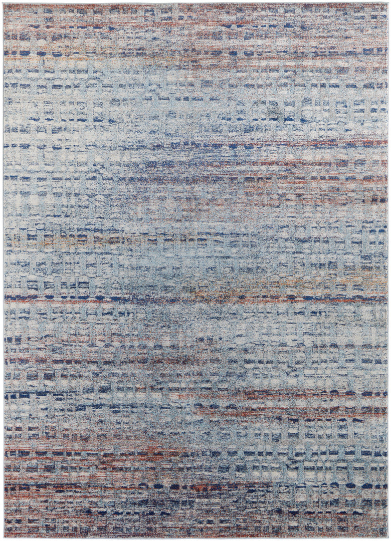 3' X 5' Blue Ivory And Orange Abstract Power Loom Stain Resistant Area Rug