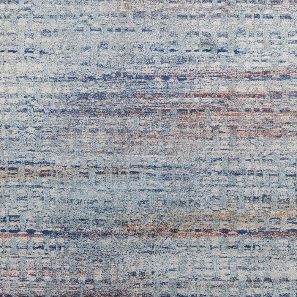 3' X 5' Blue Ivory And Orange Abstract Power Loom Stain Resistant Area Rug