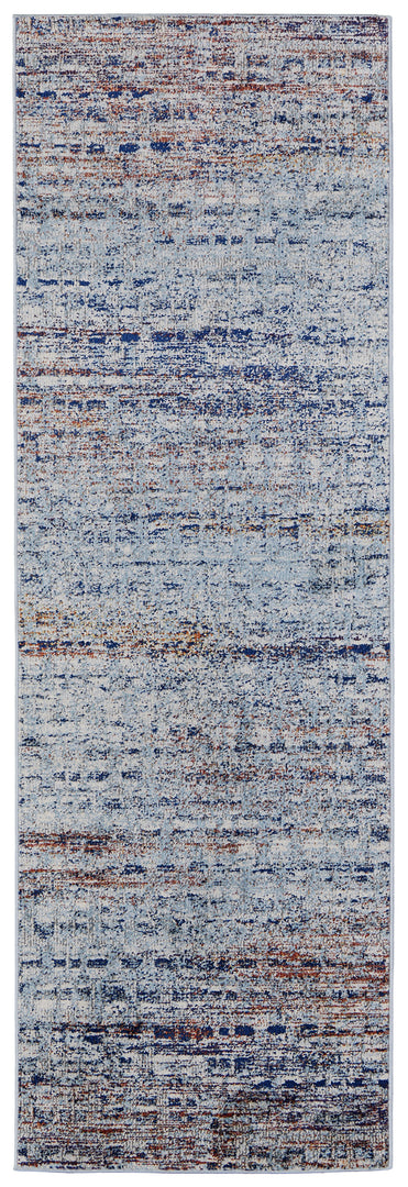 3' X 5' Blue Ivory And Orange Abstract Power Loom Stain Resistant Area Rug