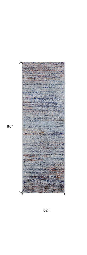 3' X 5' Blue Ivory And Orange Abstract Power Loom Stain Resistant Area Rug