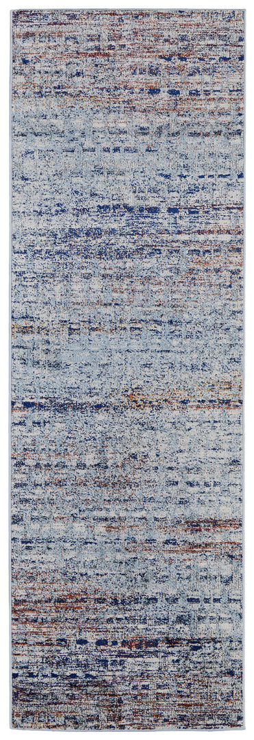 3' X 5' Blue Ivory And Orange Abstract Power Loom Stain Resistant Area Rug