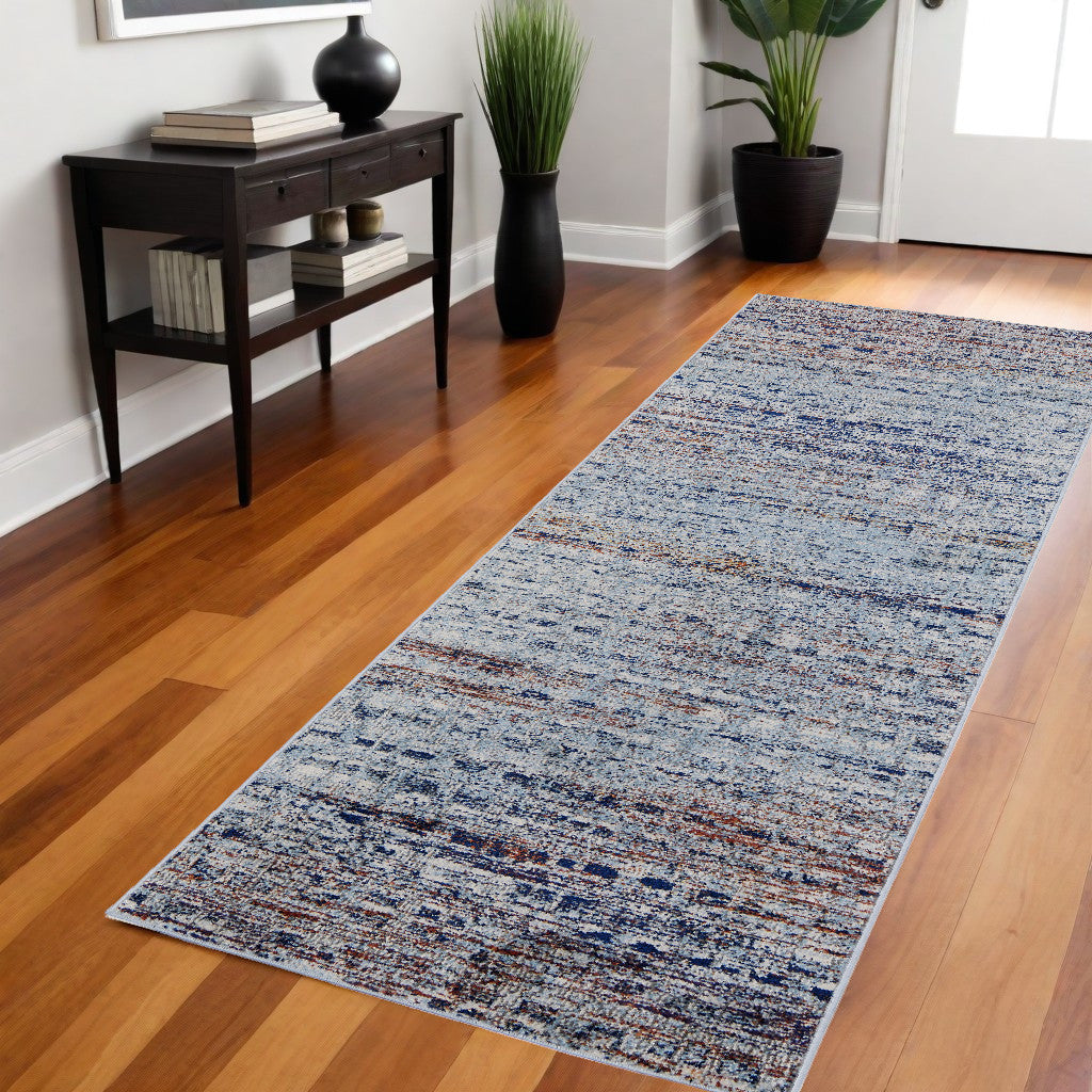 3' X 5' Blue Ivory And Orange Abstract Power Loom Stain Resistant Area Rug