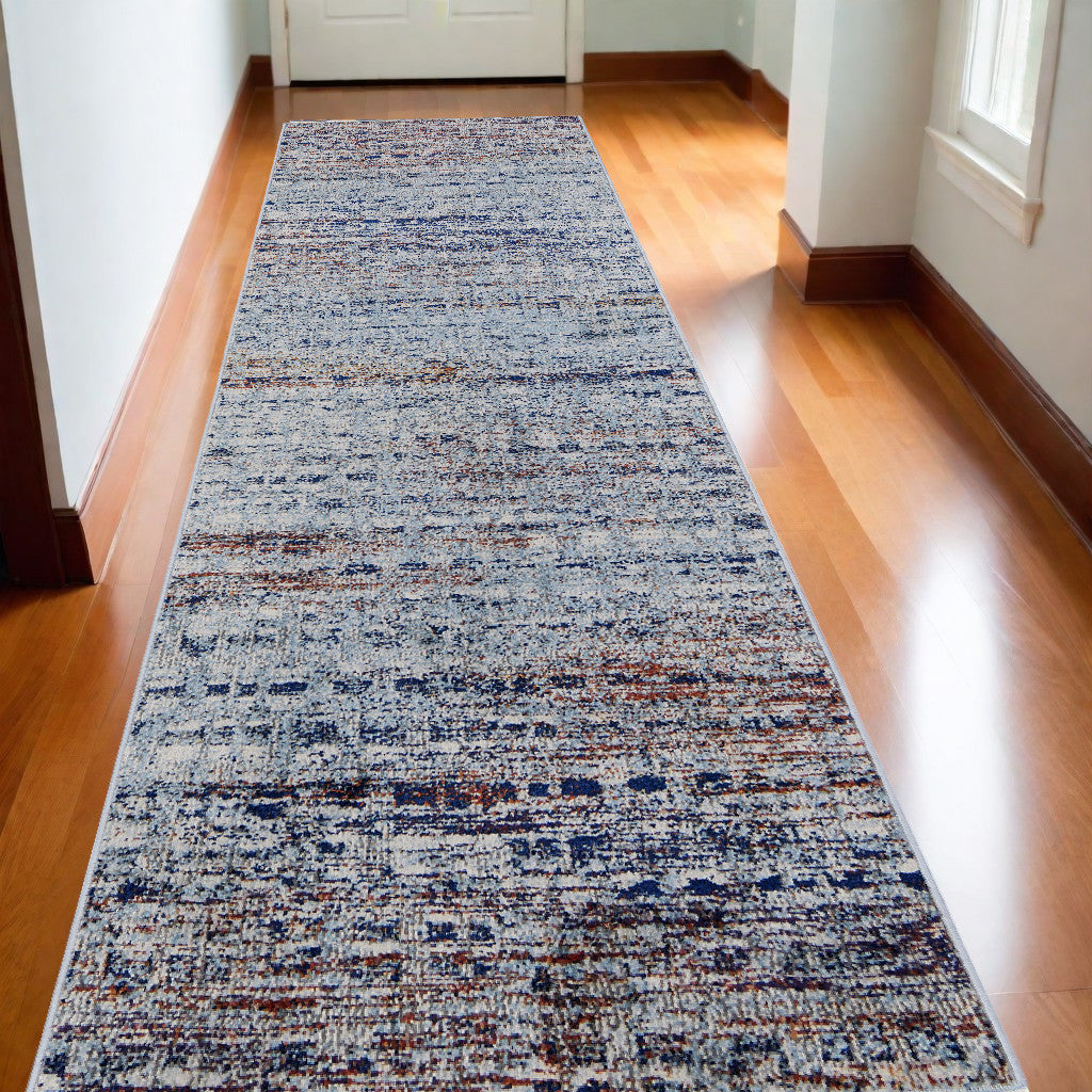 3' X 5' Blue Ivory And Orange Abstract Power Loom Stain Resistant Area Rug