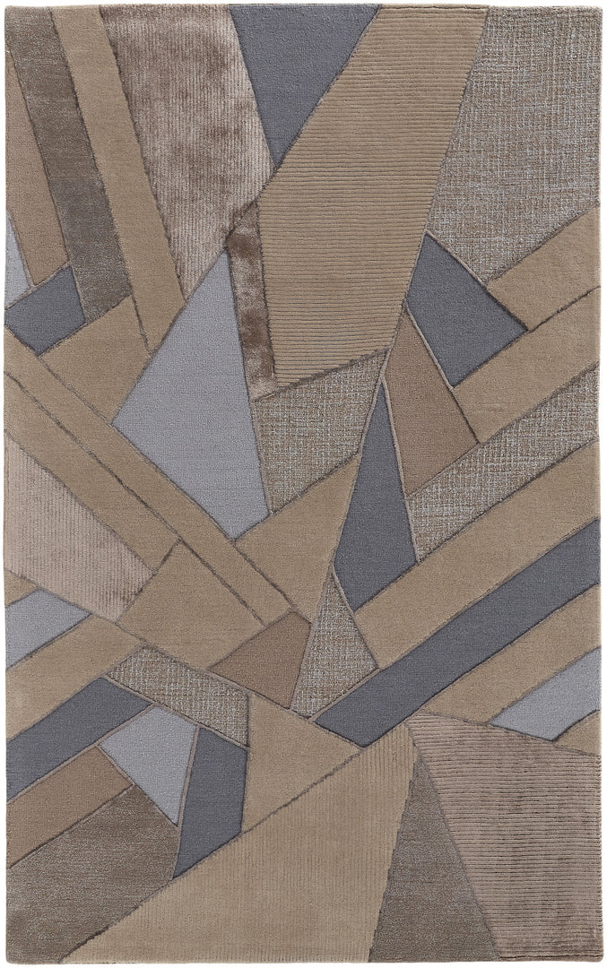 5' X 8' Tan Brown And Blue Wool Geometric Tufted Handmade Area Rug