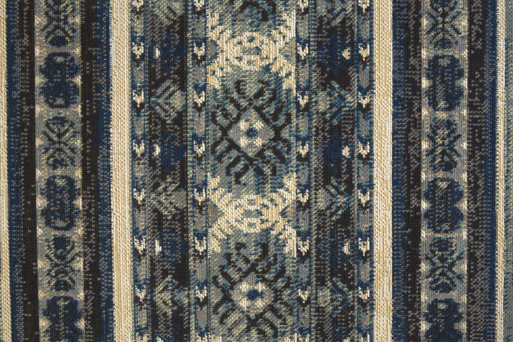 5' X 8' Blue Tan And Black Geometric Power Loom Distressed Stain Resistant Area Rug