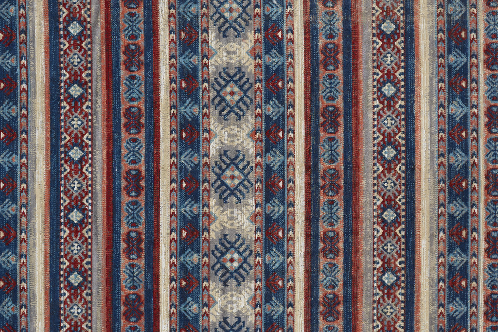 5' X 8' Blue Tan And Black Geometric Power Loom Distressed Stain Resistant Area Rug