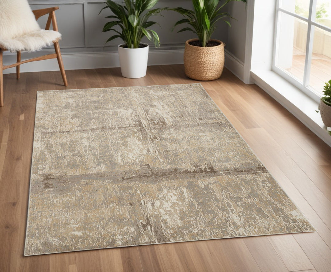 4' X 6' Tan and Ivory Abstract Non Skid Area Rug