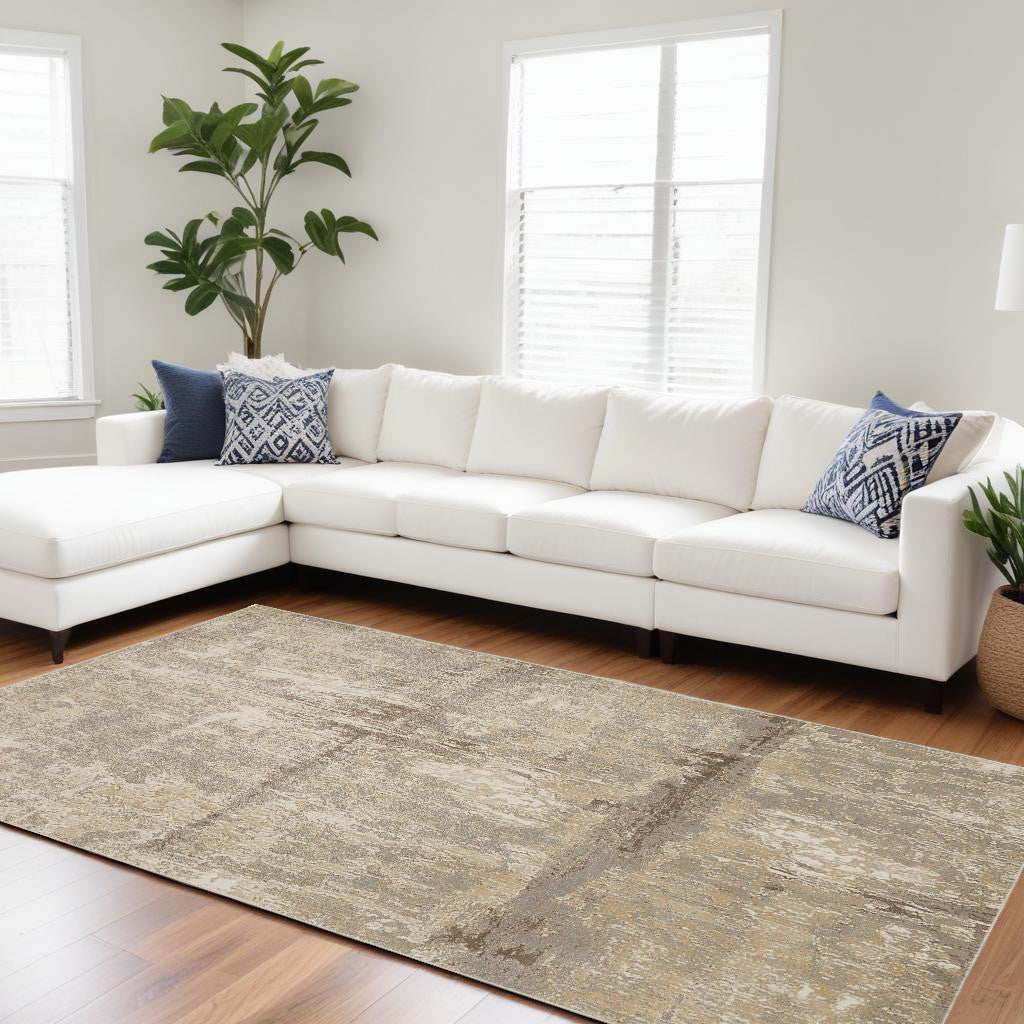 4' X 6' Tan and Ivory Abstract Non Skid Area Rug