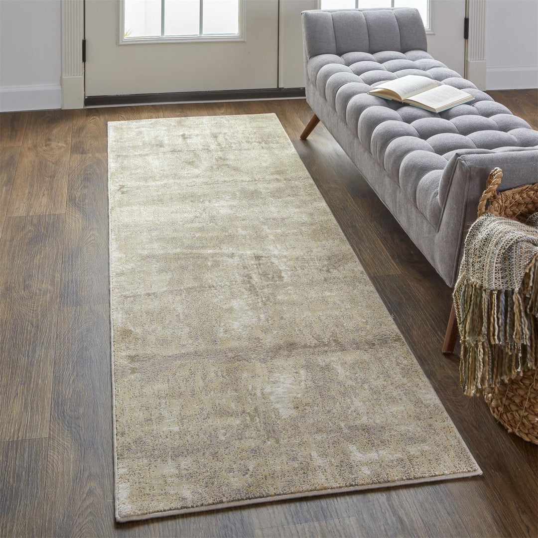 4' X 6' Tan and Ivory Abstract Non Skid Area Rug