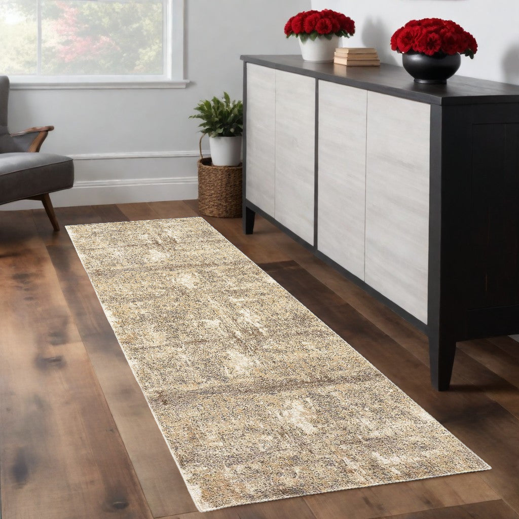 4' X 6' Tan and Ivory Abstract Non Skid Area Rug