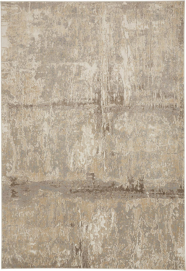 4' X 6' Tan and Ivory Abstract Non Skid Area Rug