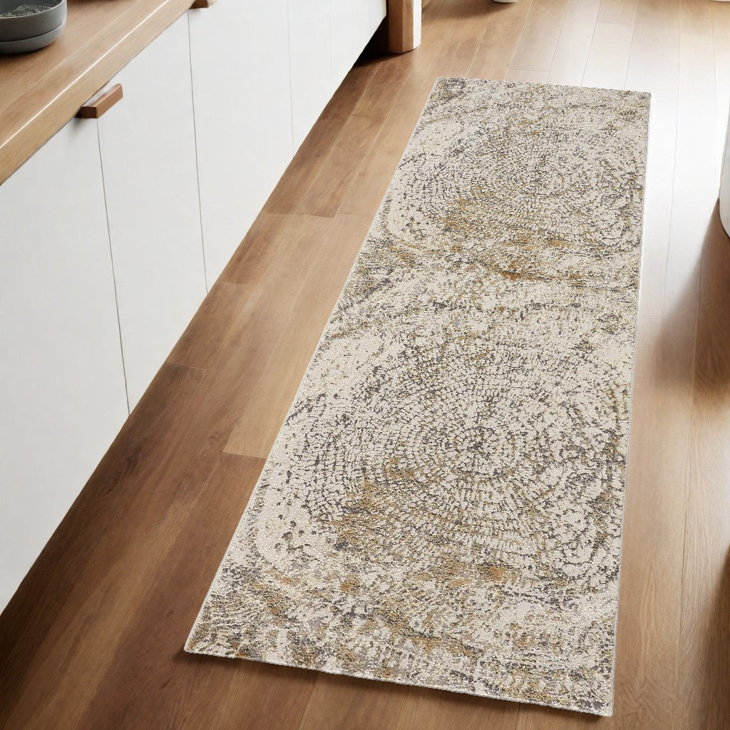 4' X 6' Ivory Tan And Gray Abstract Area Rug