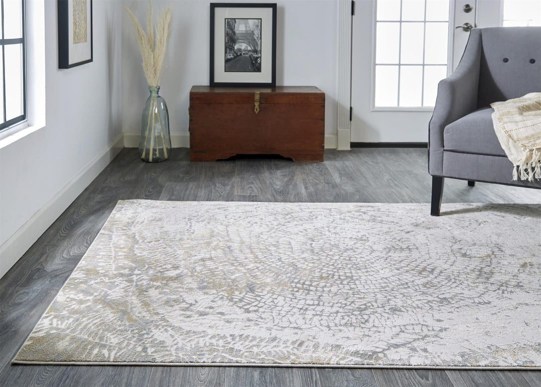 4' X 6' Ivory Tan And Gray Abstract Area Rug