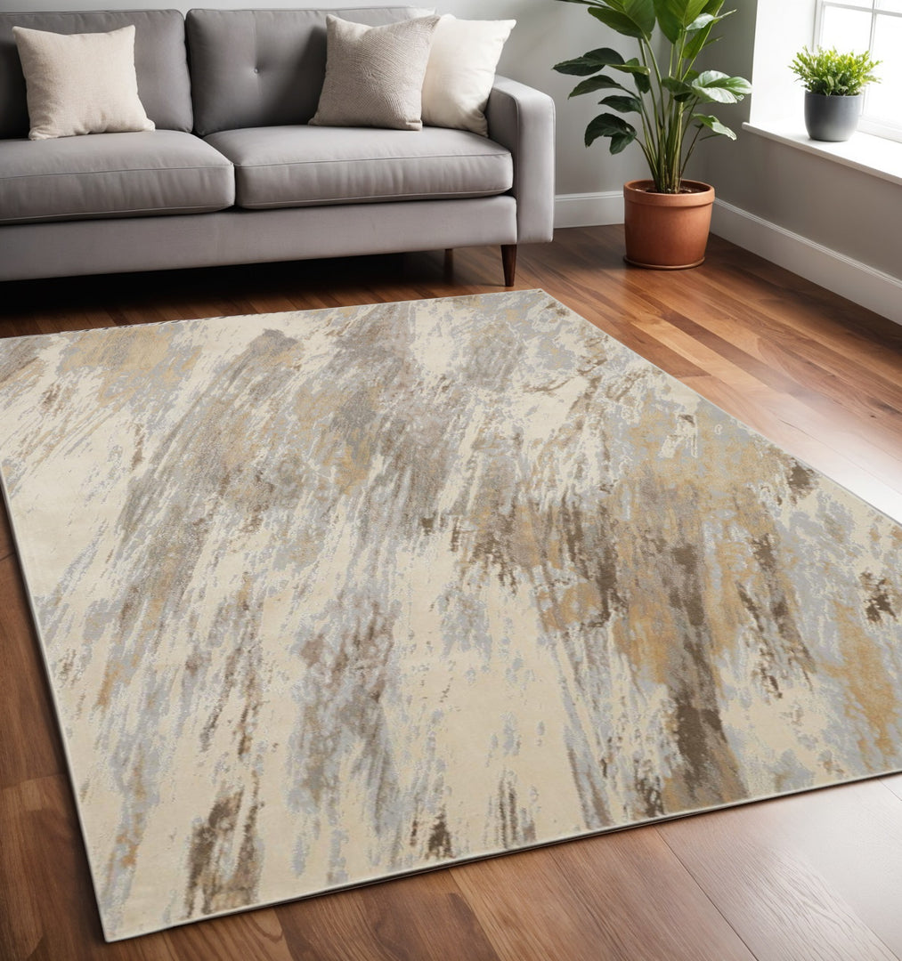 4' X 6' Brown and Ivory Abstract Non Skid Area Rug