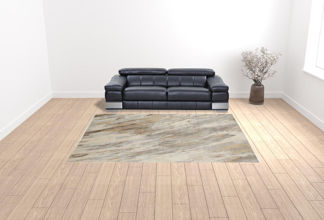 4' X 6' Brown and Ivory Abstract Non Skid Area Rug