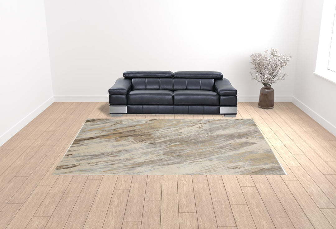 4' X 6' Brown and Ivory Abstract Non Skid Area Rug