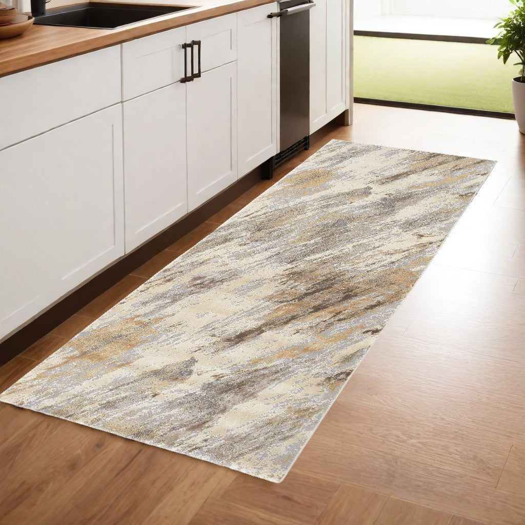 4' X 6' Brown and Ivory Abstract Non Skid Area Rug