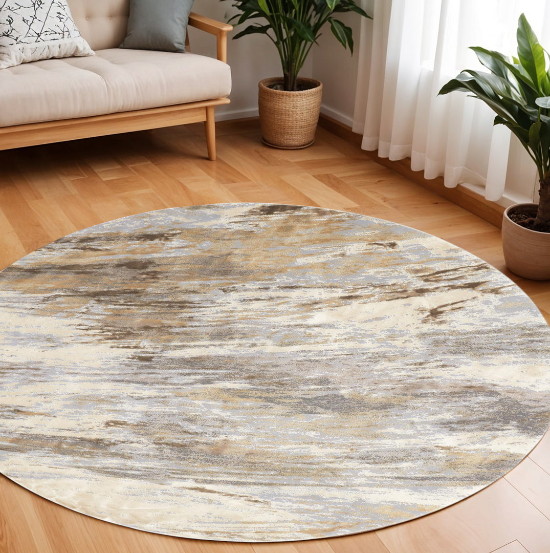 4' X 6' Brown and Ivory Abstract Non Skid Area Rug