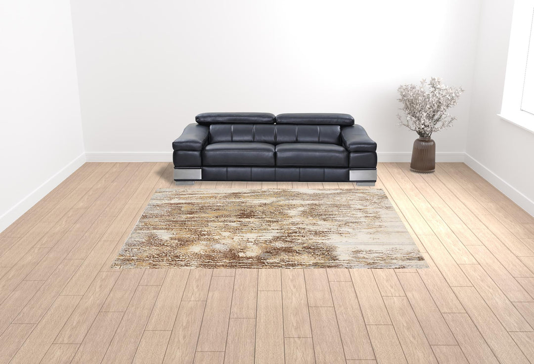 4' X 6' Tan Ivory And Brown Abstract Area Rug