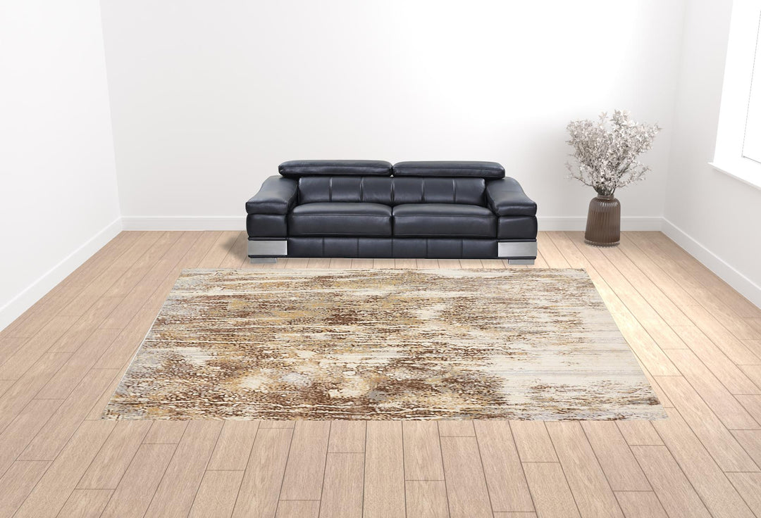 4' X 6' Tan Ivory And Brown Abstract Area Rug