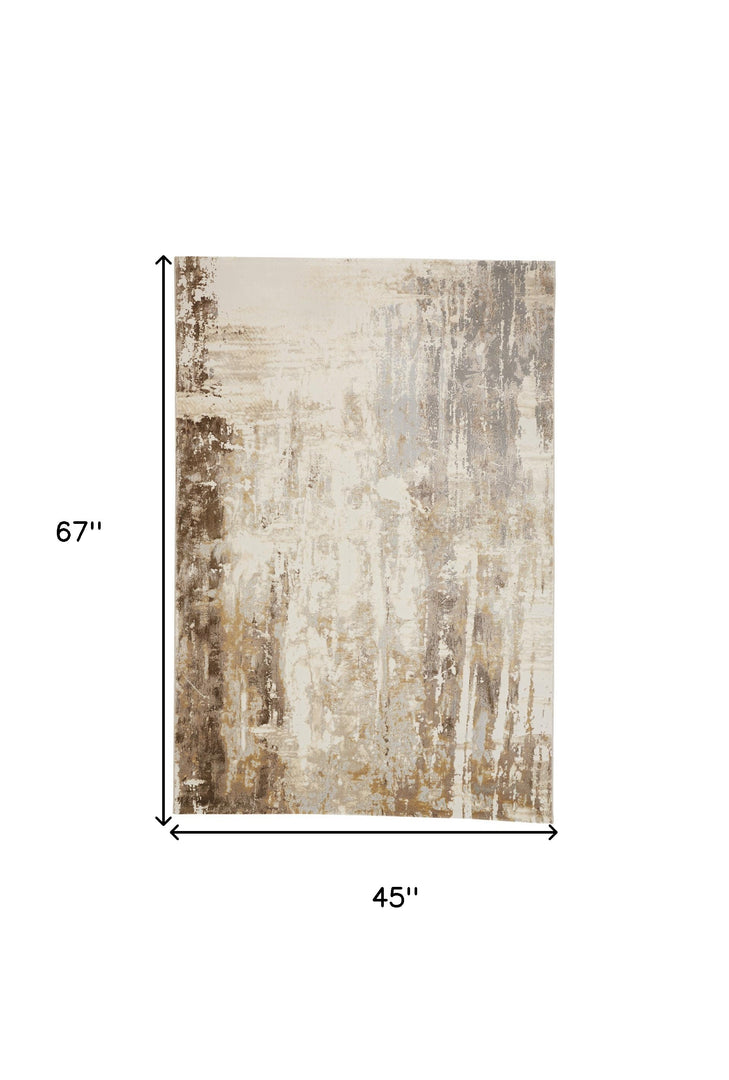 4' X 6' Tan Ivory And Gray Abstract Area Rug