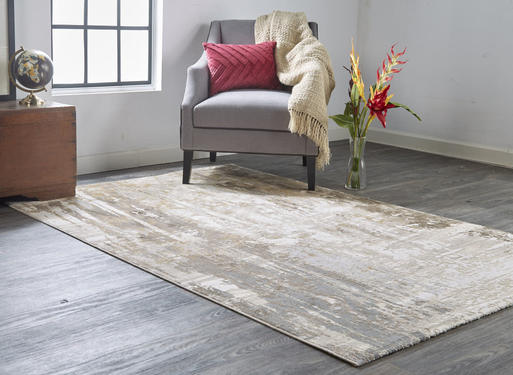 4' X 6' Tan Ivory And Gray Abstract Area Rug