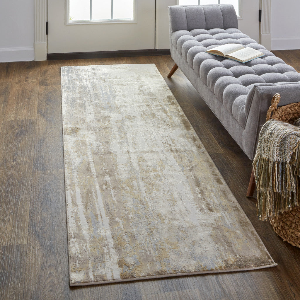 4' X 6' Tan Ivory And Gray Abstract Area Rug