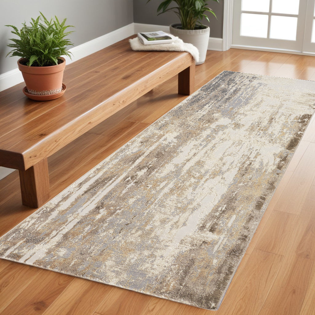 4' X 6' Tan Ivory And Gray Abstract Area Rug