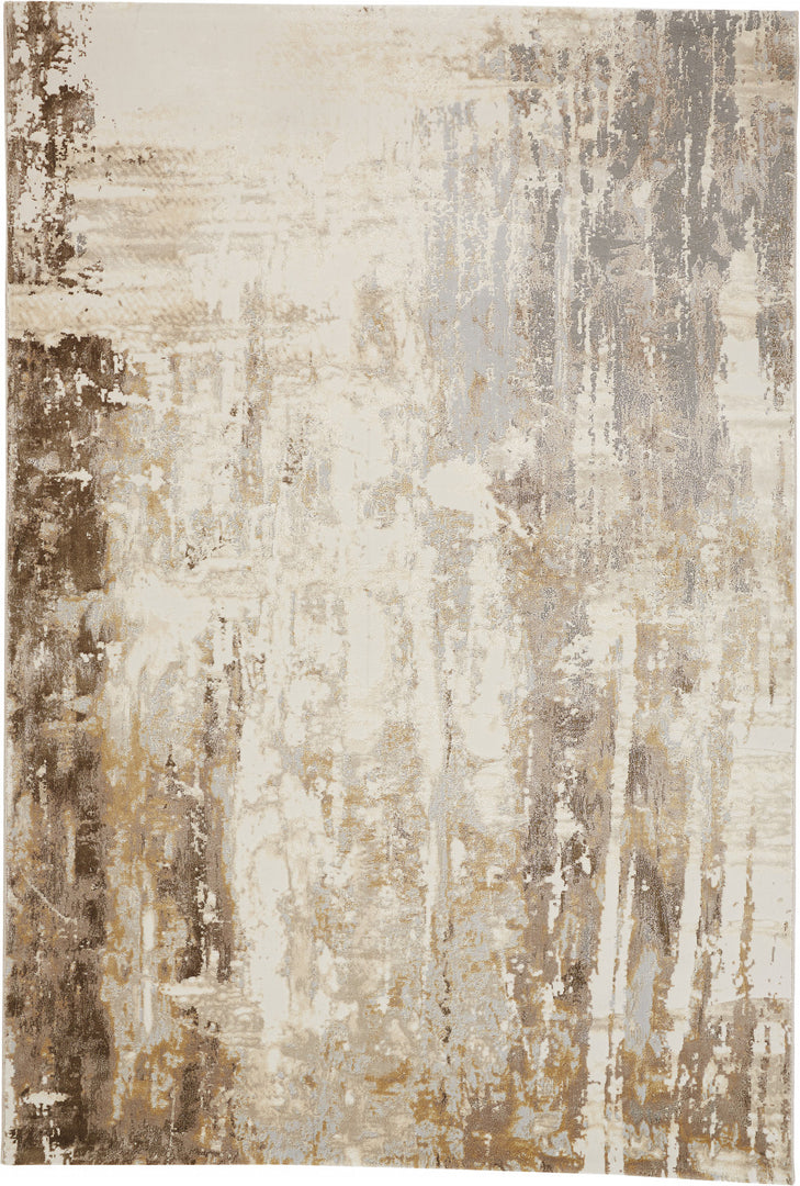 4' X 6' Tan Ivory And Gray Abstract Area Rug