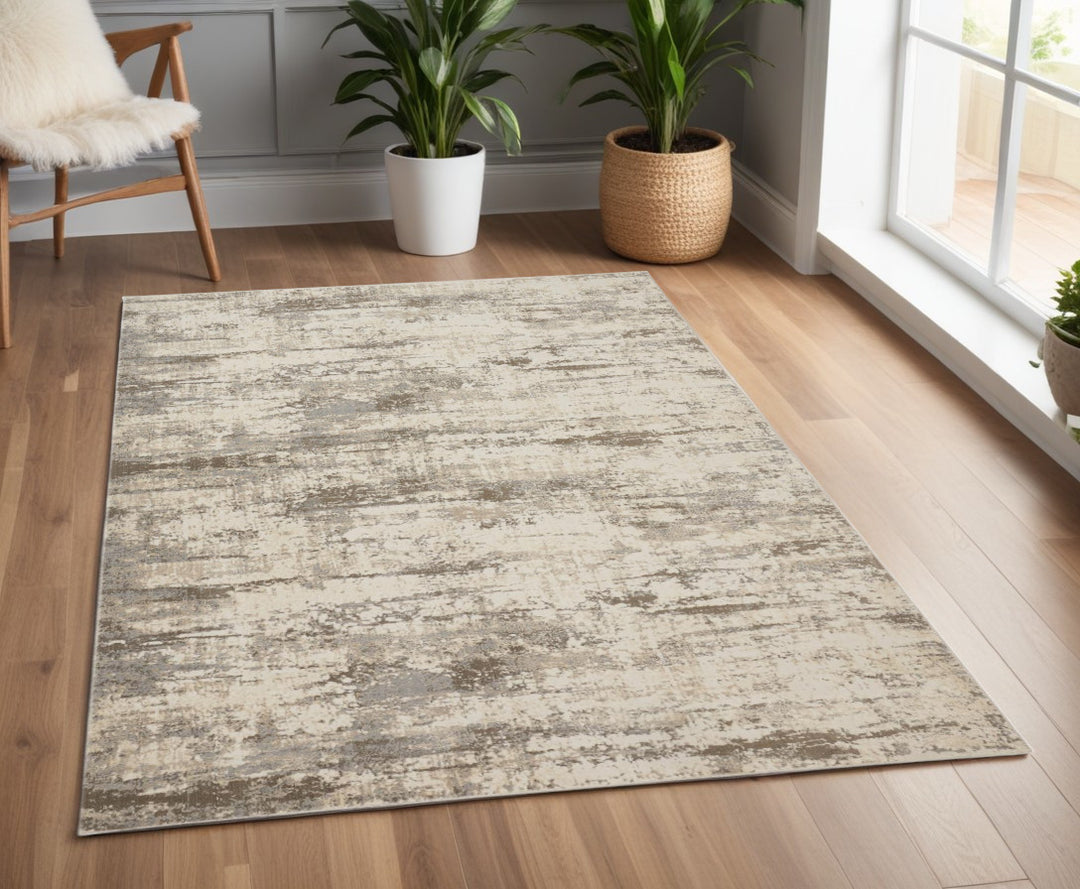 4' X 6' Brown and Ivory Abstract Non Skid Area Rug