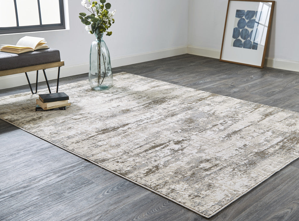 4' X 6' Brown and Ivory Abstract Non Skid Area Rug