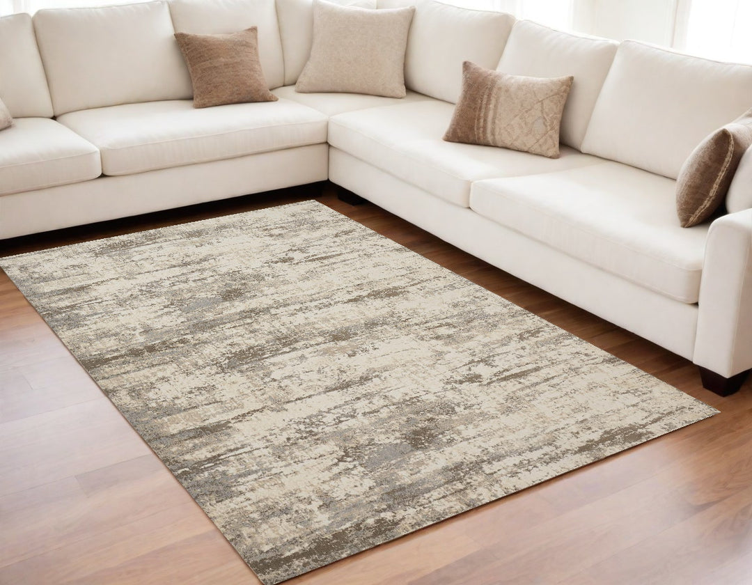 4' X 6' Brown and Ivory Abstract Non Skid Area Rug