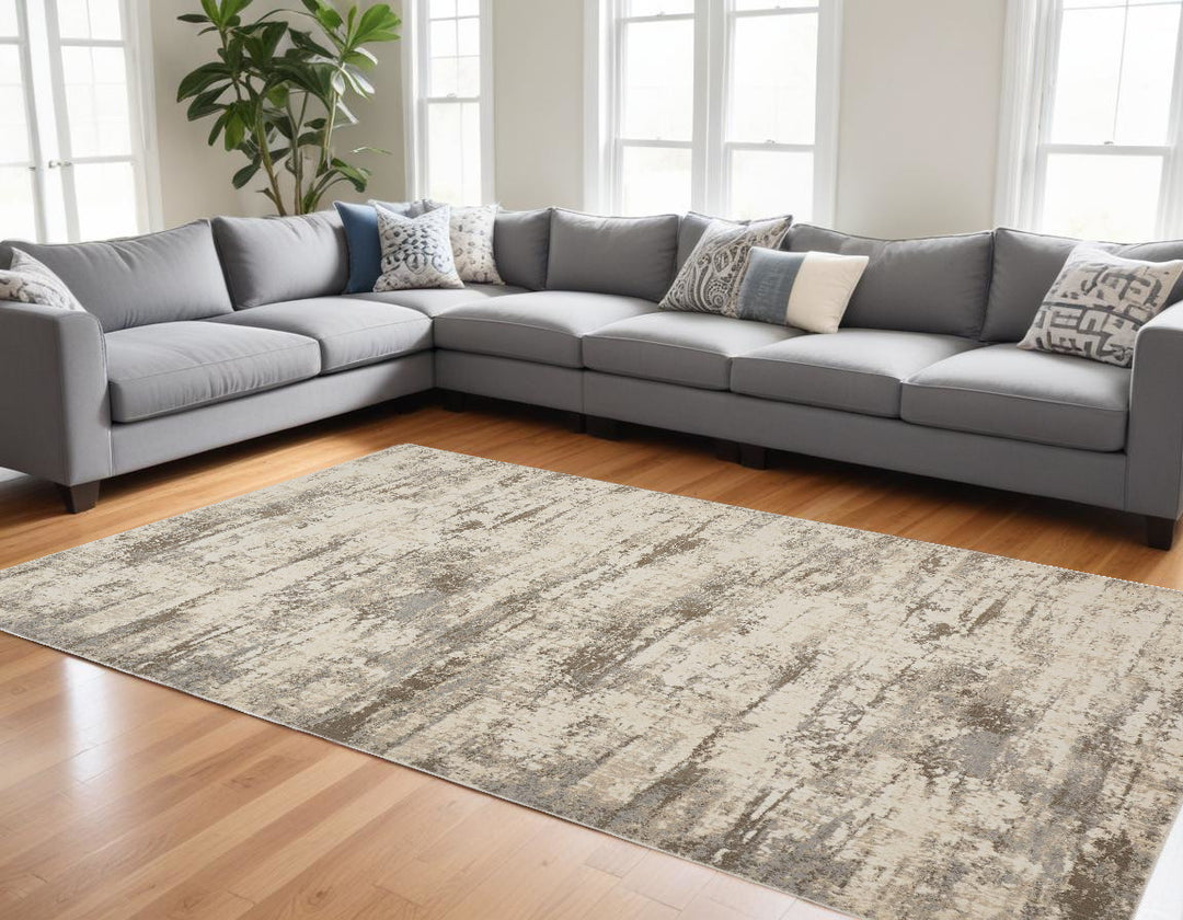 4' X 6' Brown and Ivory Abstract Non Skid Area Rug