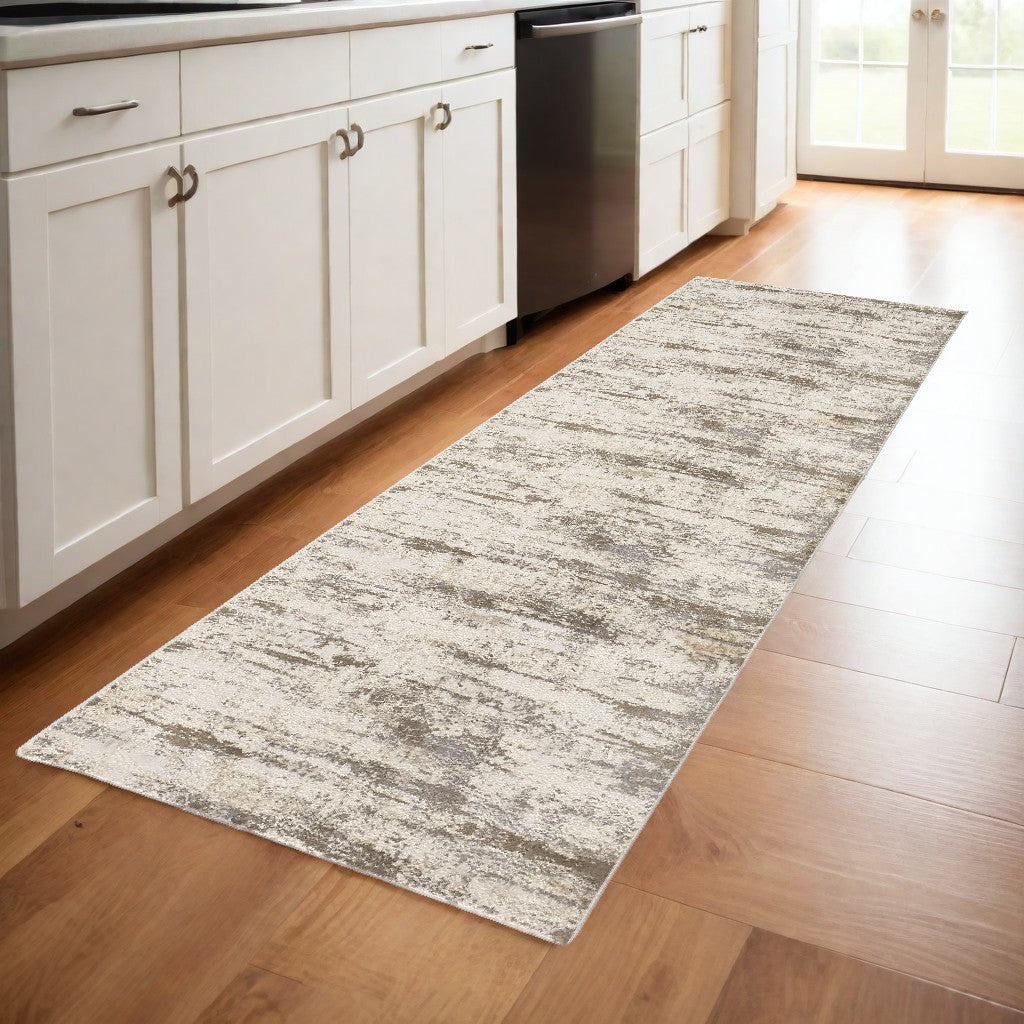 4' X 6' Brown and Ivory Abstract Non Skid Area Rug