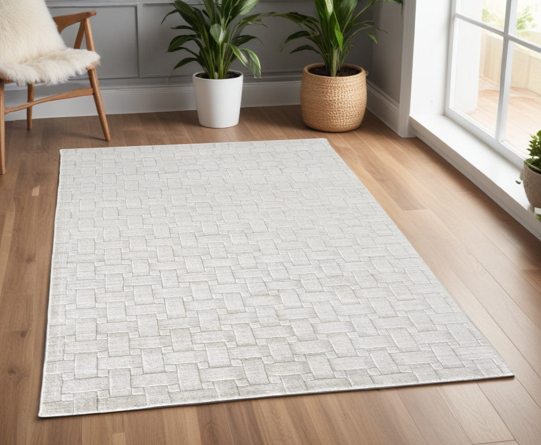 4' X 6' Ivory Striped Hand Woven Area Rug