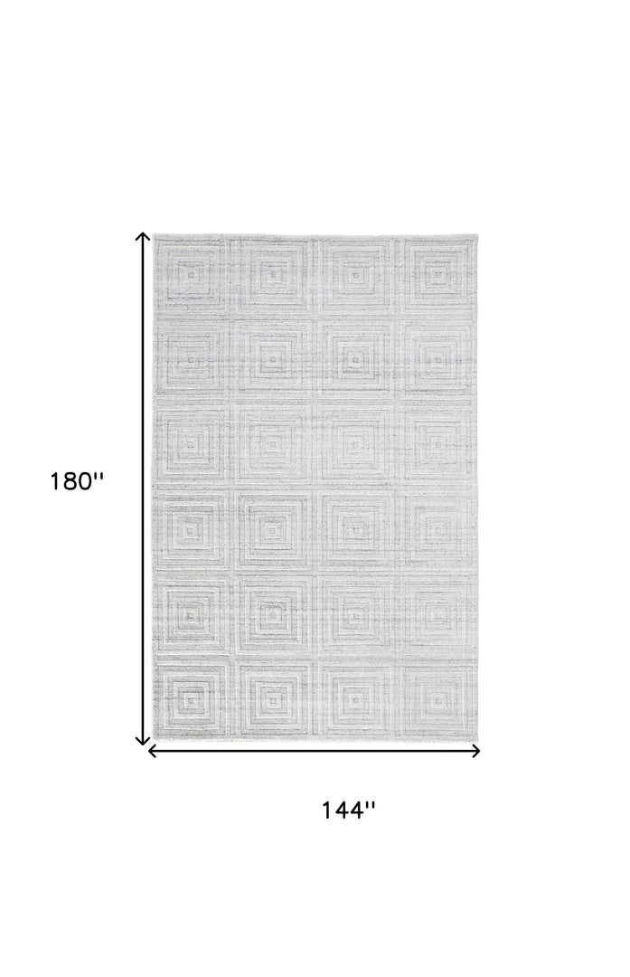 10' X 14' White And Silver Striped Hand Woven Area Rug