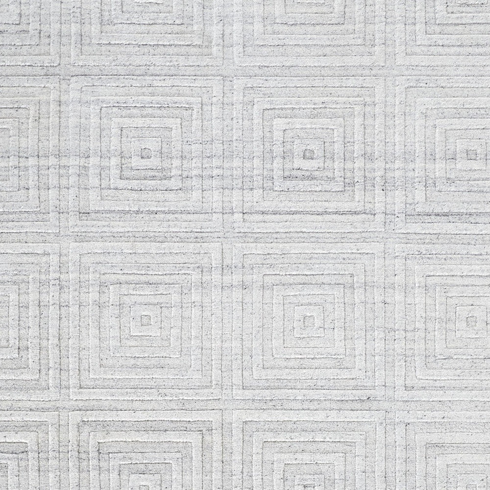 10' X 14' White And Silver Striped Hand Woven Area Rug