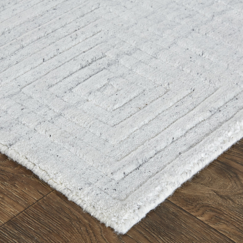 10' X 14' White And Silver Striped Hand Woven Area Rug