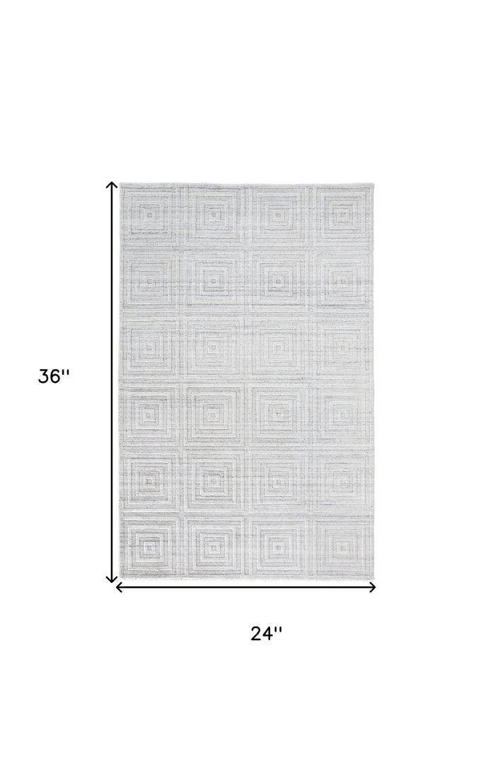 10' X 14' White And Silver Striped Hand Woven Area Rug